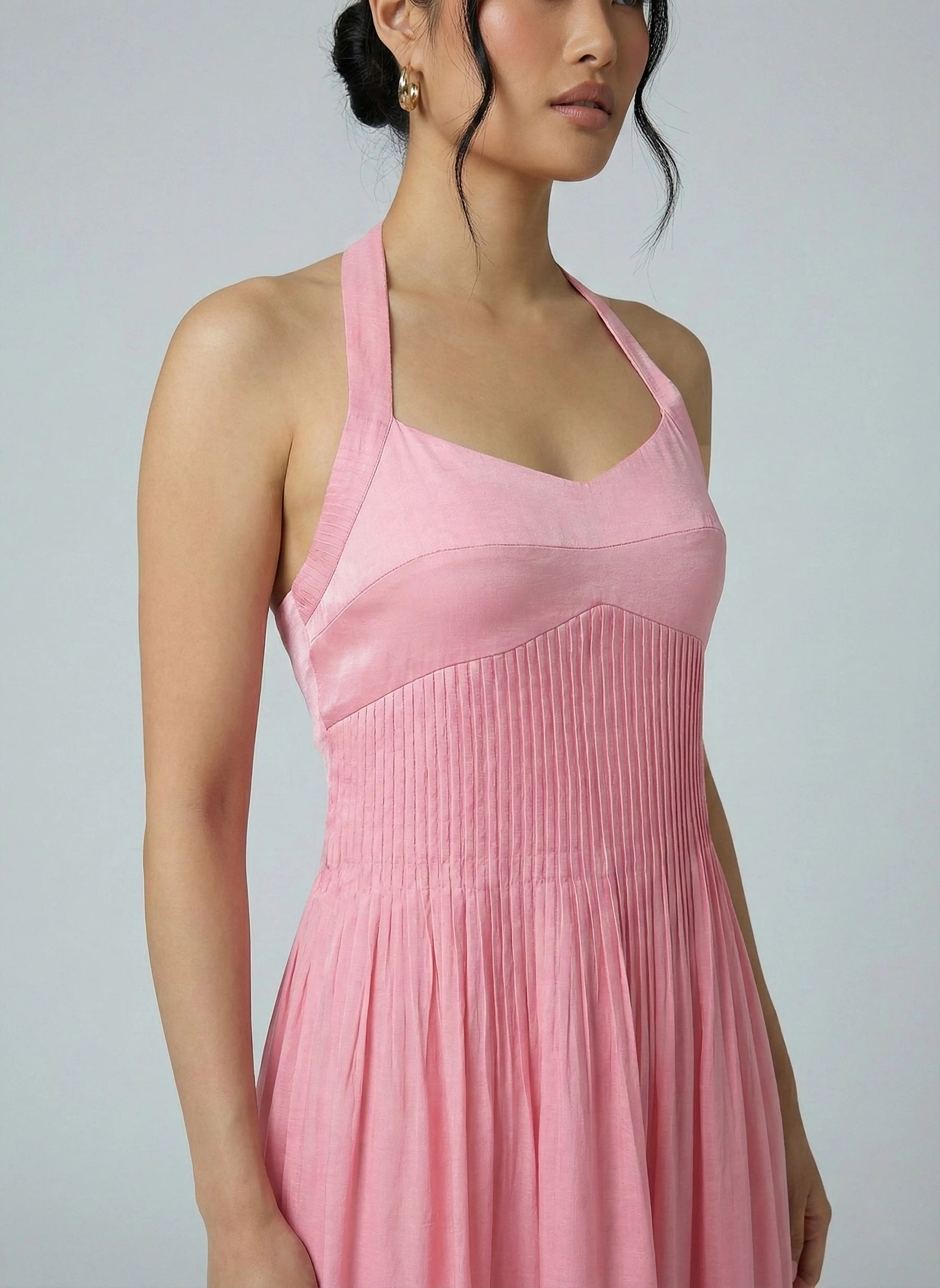 barbie pink halter dress Barbie Pink Cute A Line Halter Beaded Layered Satin Short Homecoming Dress Party Dress SH3049