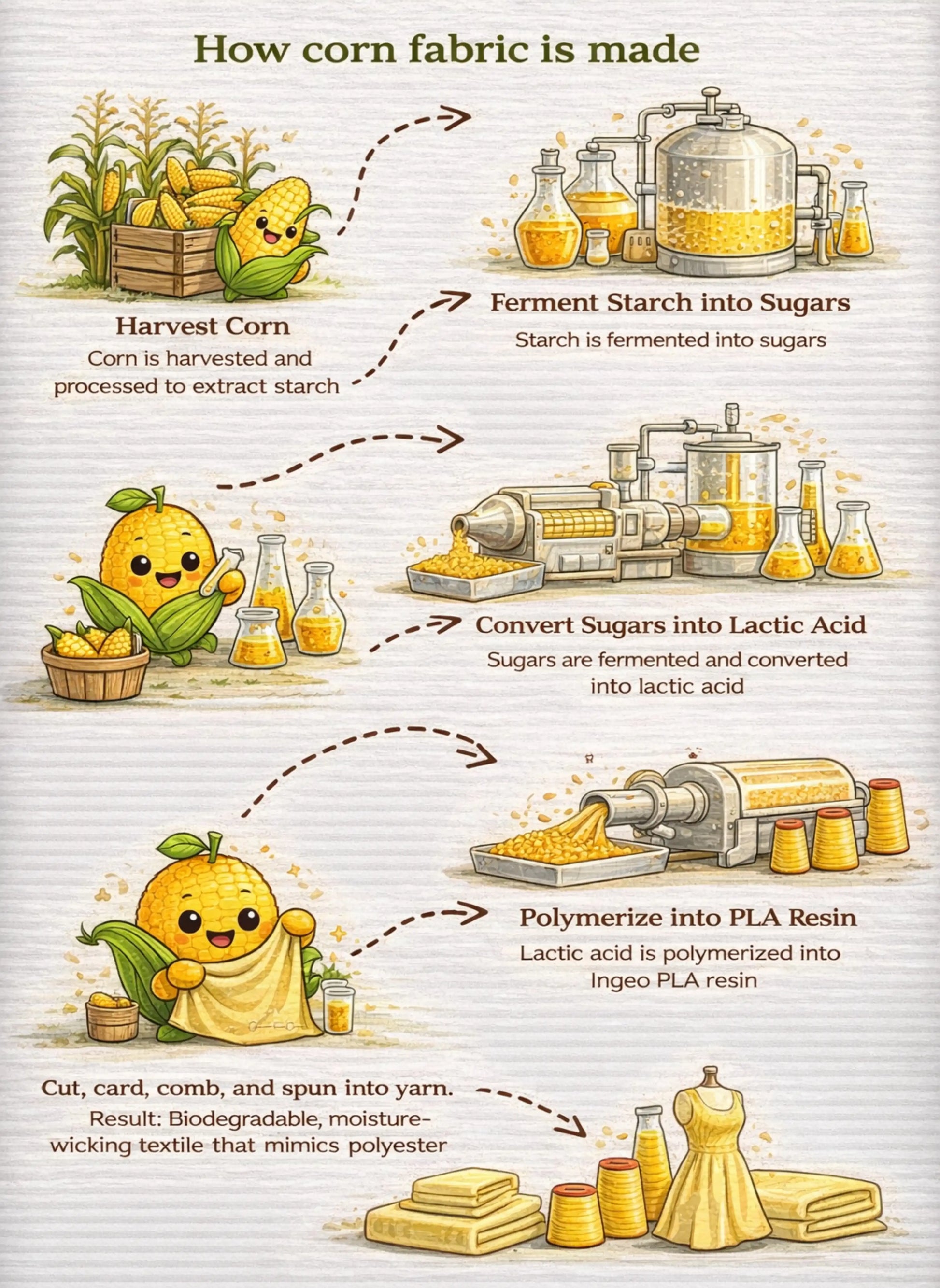 Infographic explaining the process of making Corn fabric